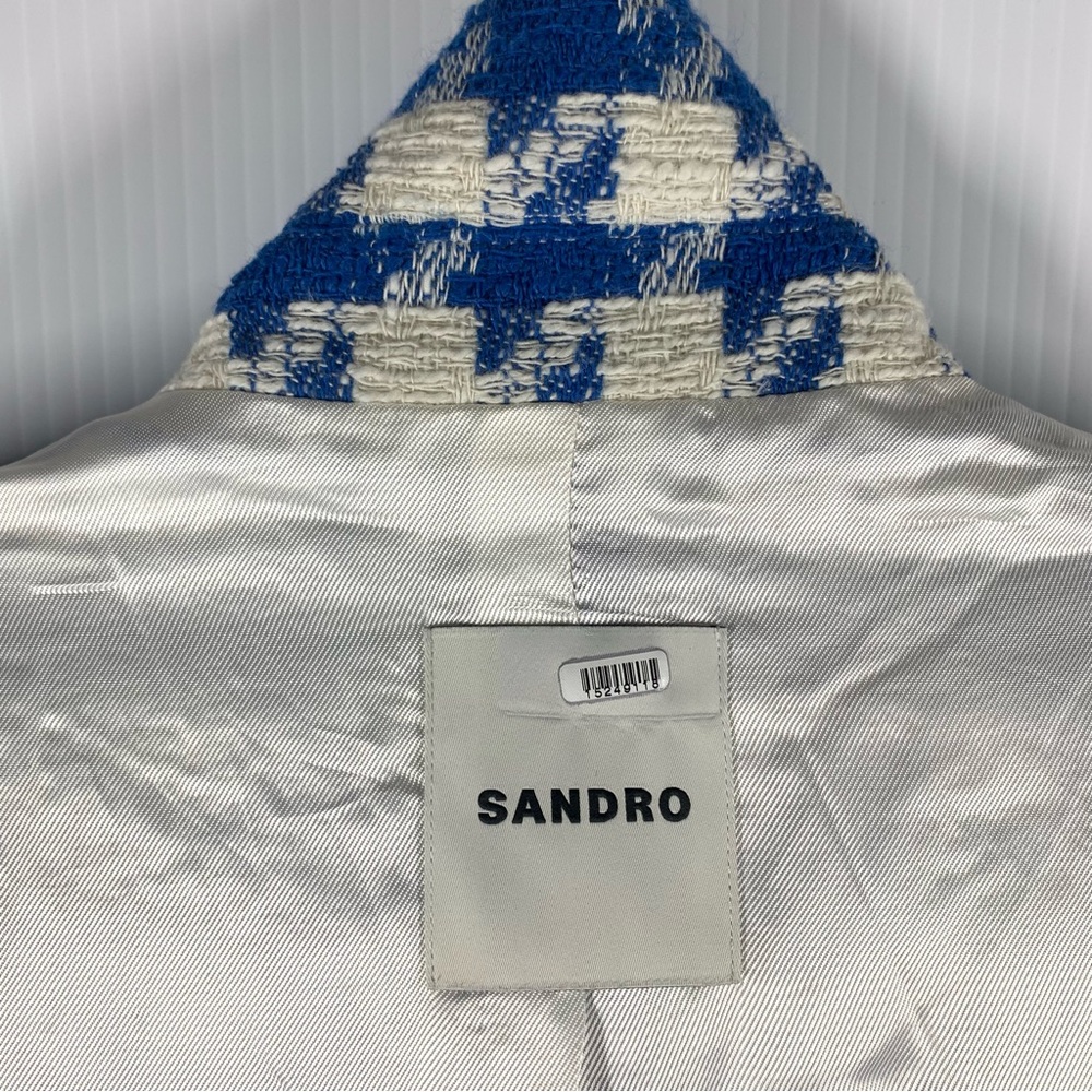 SANDRO FLORIANE SINGLE-BREASTED HOUNDSTOOTH
COTTON-BLEND WOMENS BLAZER IN BLUE - Picture 12 of 16